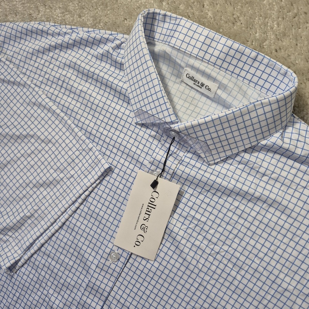 Collars & Co Shirt Mens 3XL Blue Check Button Up Performance Office Preppy New